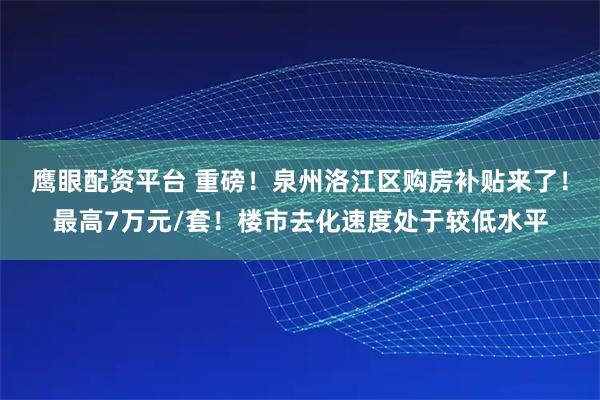 鹰眼配资平台 重磅！泉州洛江区购房补贴来了！最高7万元/套！楼市去化速度处于较低水平